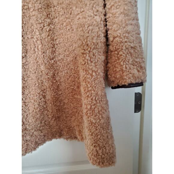 Sam Edelman NWT Camel Brown Long Soft Teddy Coat Faux Leather Accents Women's XL - Picture 13 of 16